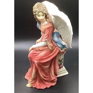 VTG Owell‎ Angel Statue/Figurine Sitting On a Pedestal-9" Tall